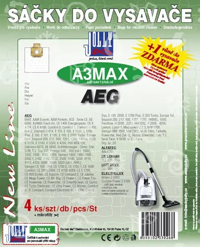 sáčky z mikrovlákna Jolly A3MAX, (balení 4 ks), pro vysavače AEG / ELECTROLUX